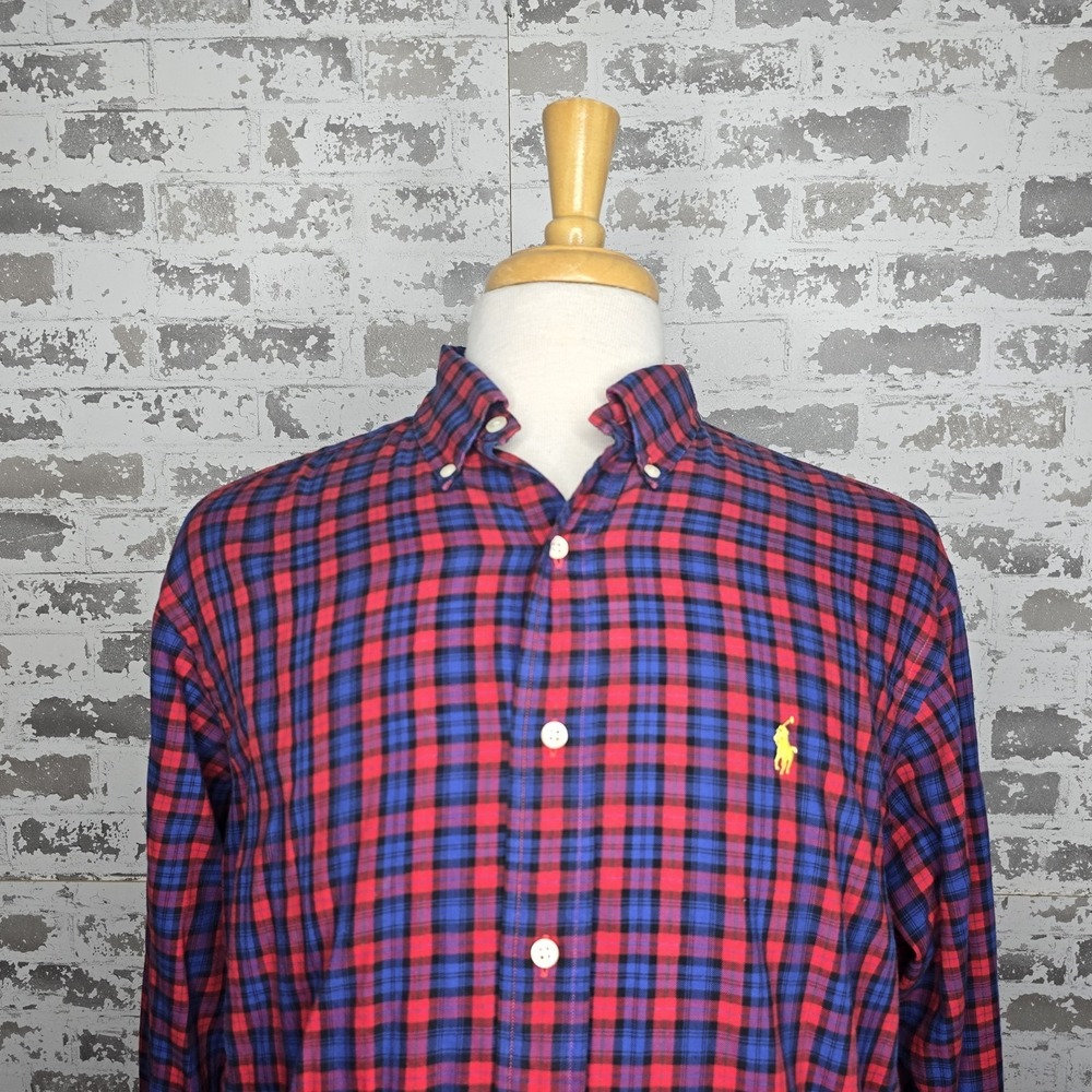 Polo Ralph Lauren Shirt Mens Medium Red Plaid Flannel Soft Cotton Long Sleeve